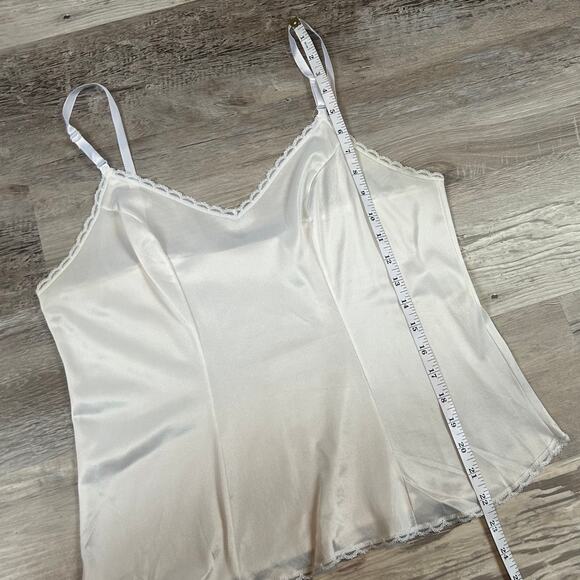 Vintage Ivory Satin Camisole Lace Trim Lingerie Slip Top Adjustable Straps S/M - Picture 5 of 5